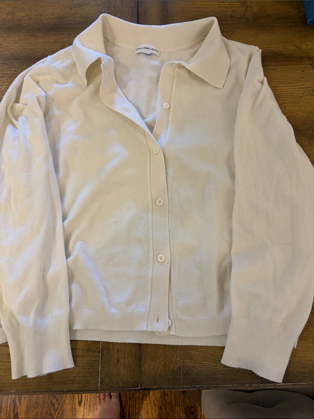 Calvin Klein Cream Button-Front Collar Cardigan